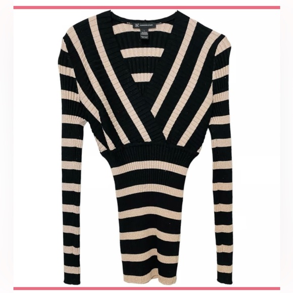 INC International Concepts Sweaters - INC black and gold knit spandex body hugging striped sweater size large L